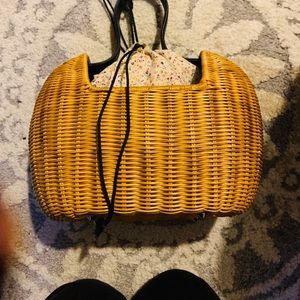 Wicker purse- cloth - string closure